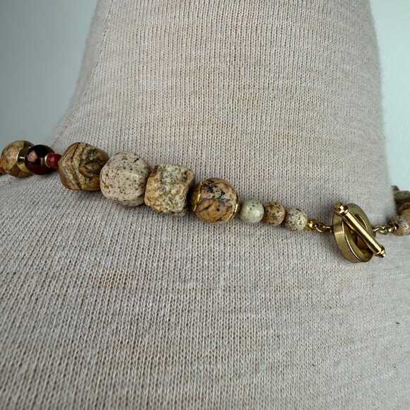 Chunky Jasper Stone MOP Beaded Necklace 22.75" - Picture 8 of 8